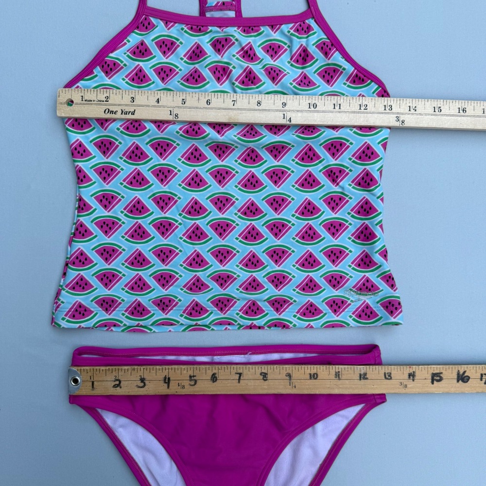 Speedo Tankini Set Watermelon Print Pink Blue Sporty Summer Fruitcore Sz 14 - Picture 3 of 15